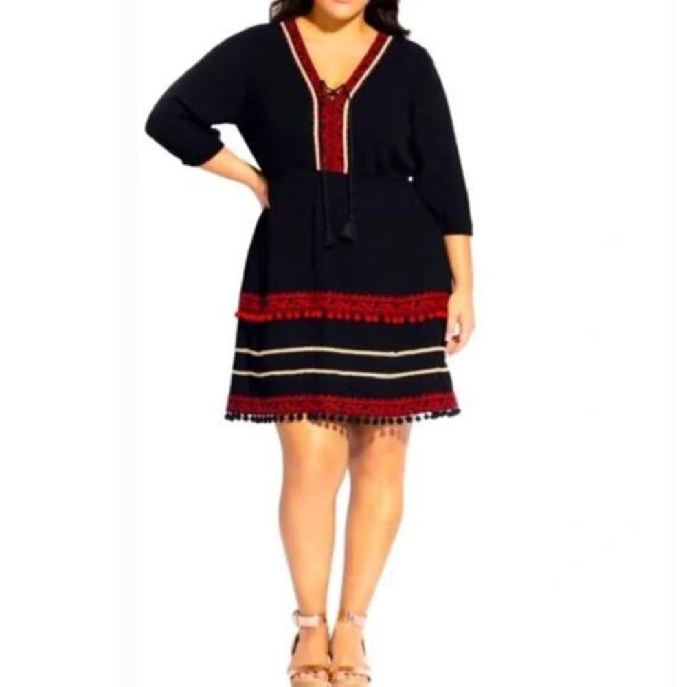 City Chic Embroidered Pom Pom Dress,‎ size L
